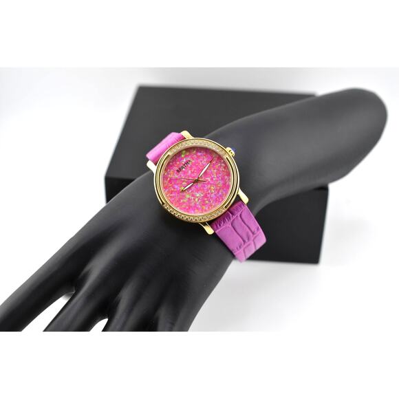 Bertha Courtney Opal-Dial Leather-Band Watch with Crystals Watch NIB with COA